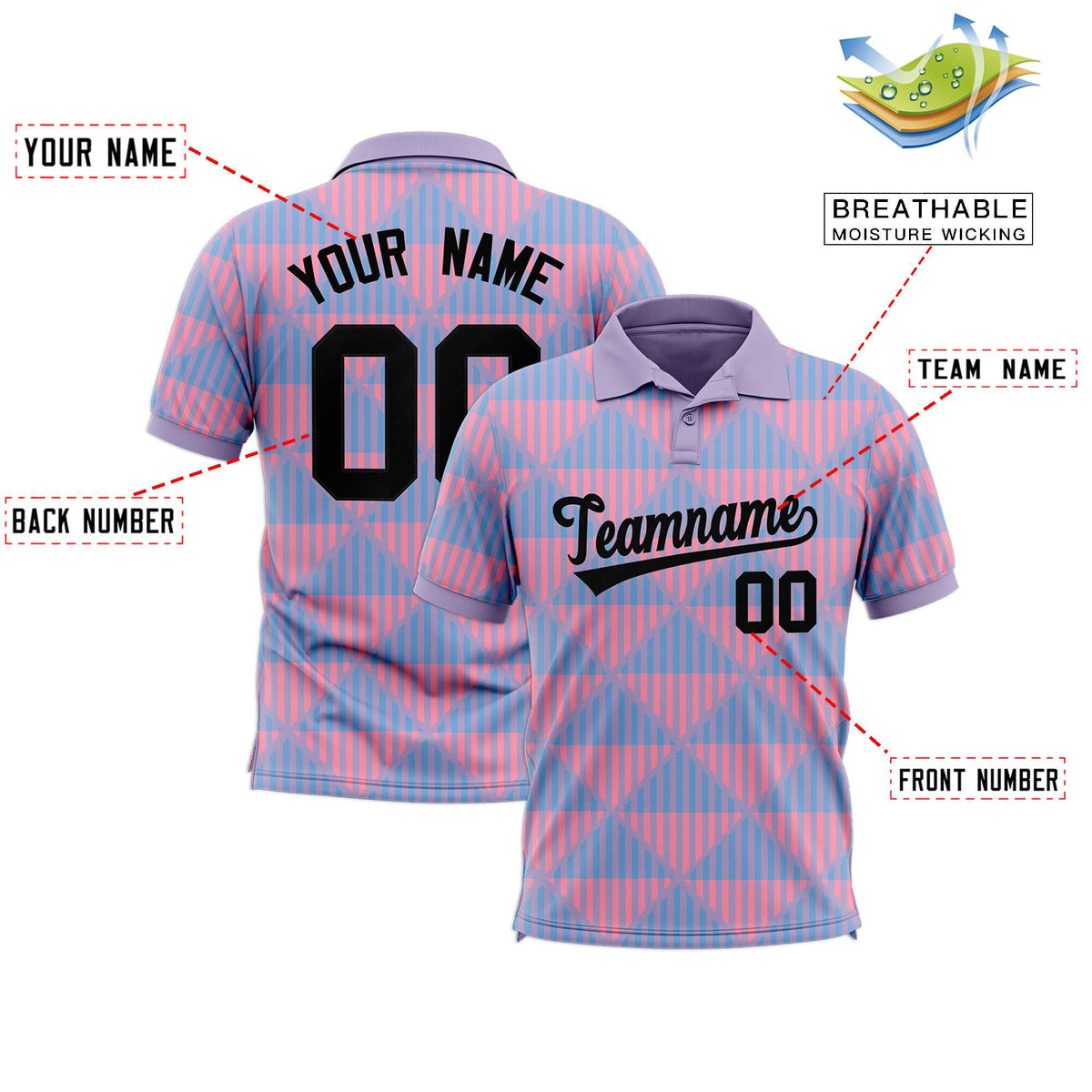 Custom Light Purple Lingge Sunshine Polo Shirts