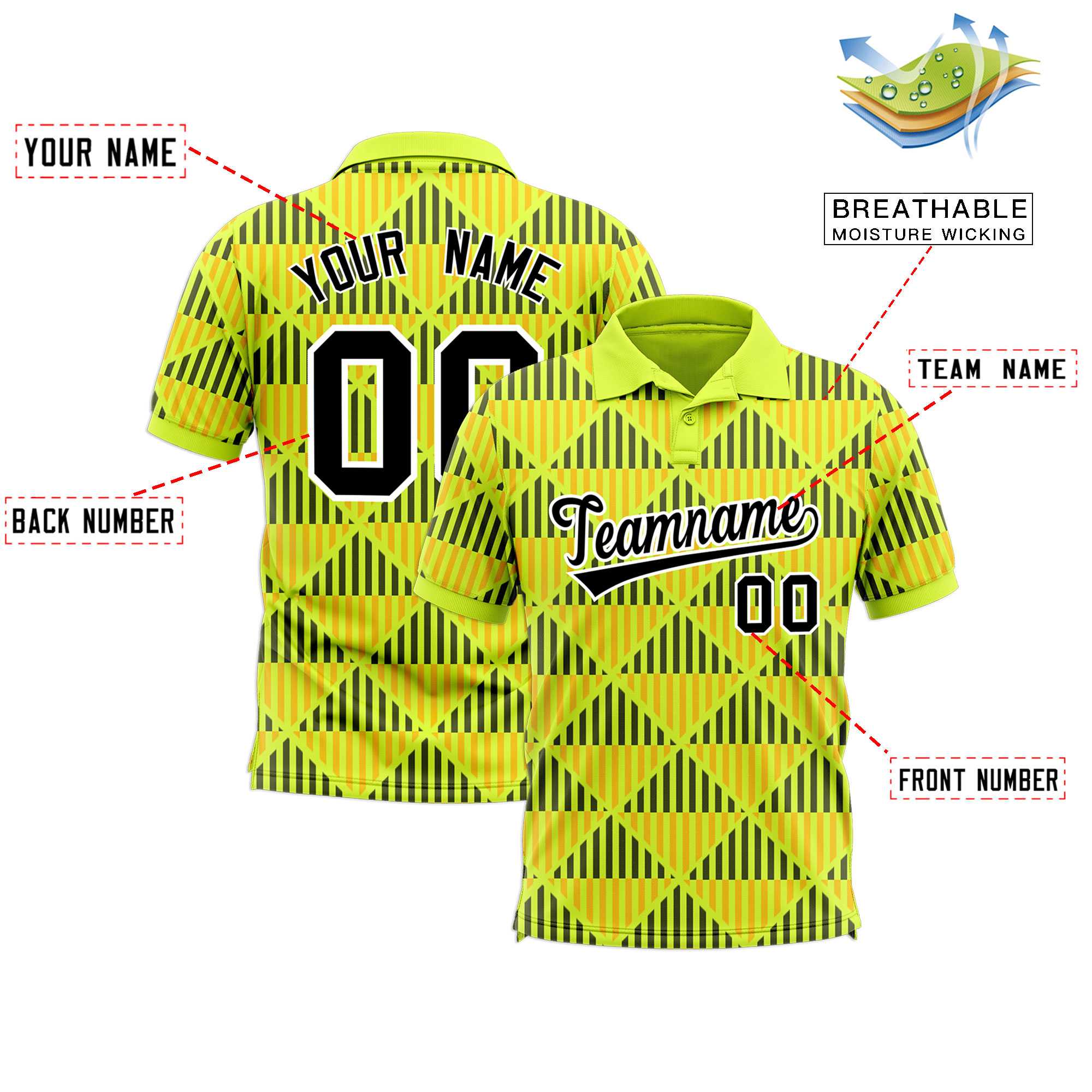 Custom Fluorescent Green Lingge Sunshine Polo Shirts