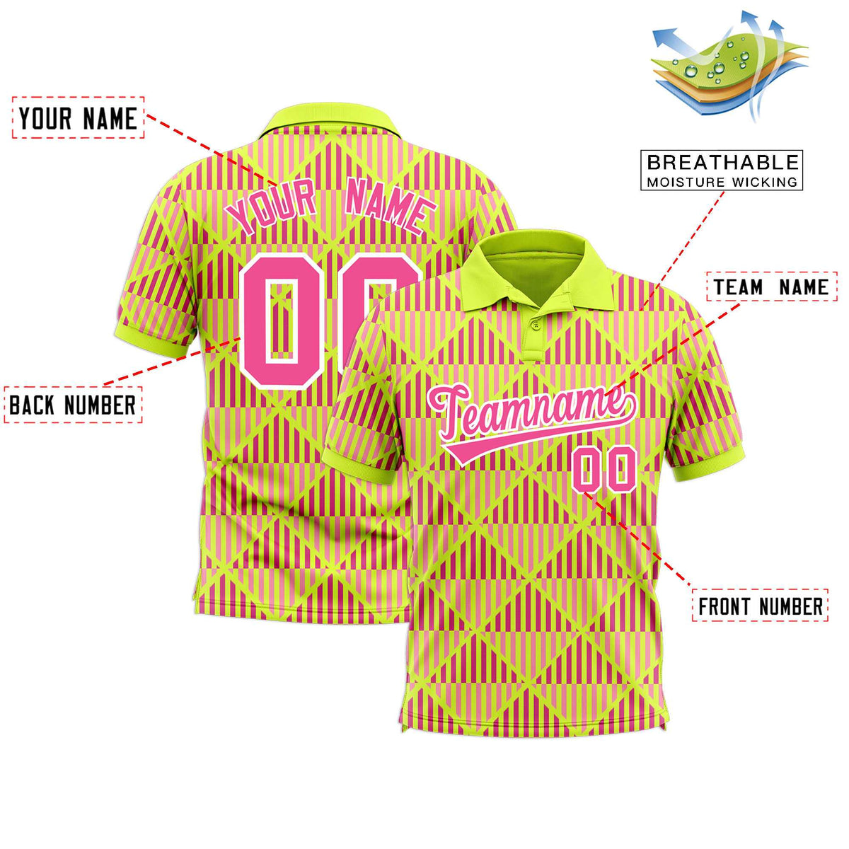 Custom Fluorescent Green Lingge Sunshine Polo Shirts