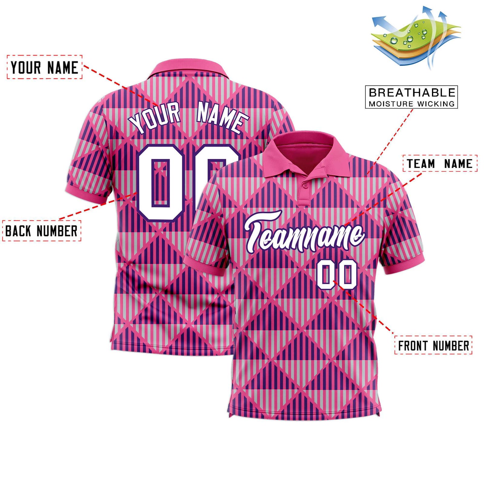 Custom Pink Lingge Sunshine Polo Shirts