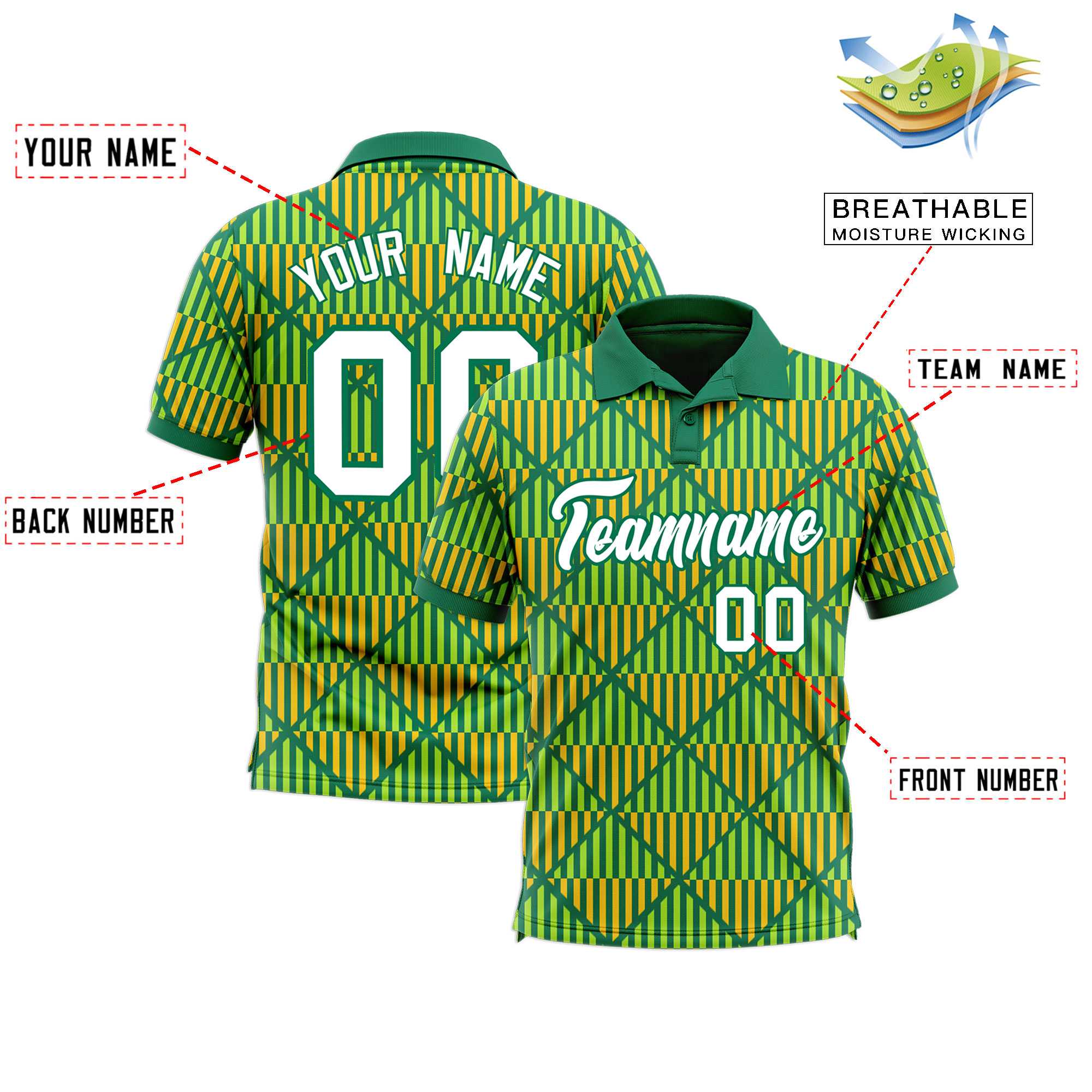 Custom Kelly Green Lingge Sunshine Polo Shirts