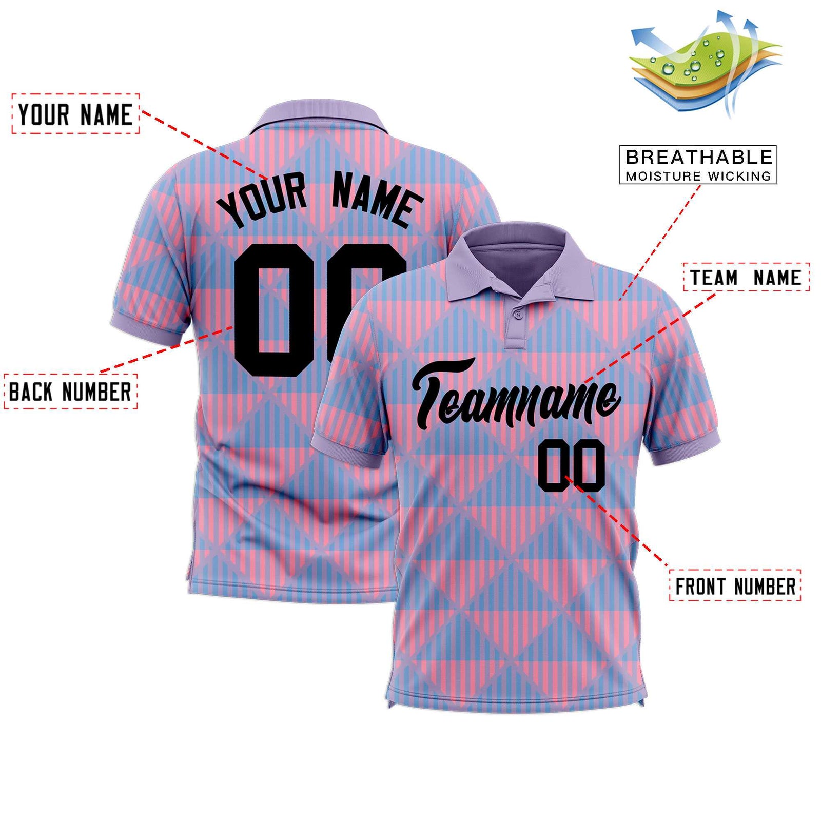 Custom Light Purple Lingge Sunshine Polo Shirts