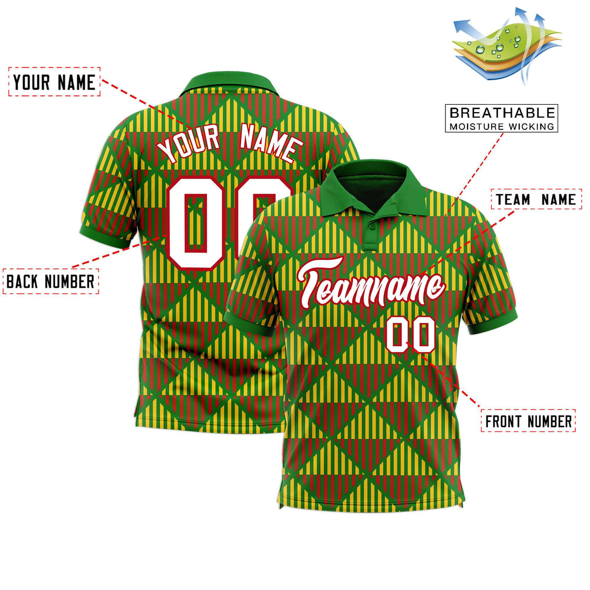 Custom Kelly Green Lingge Sunshine Polo Shirts