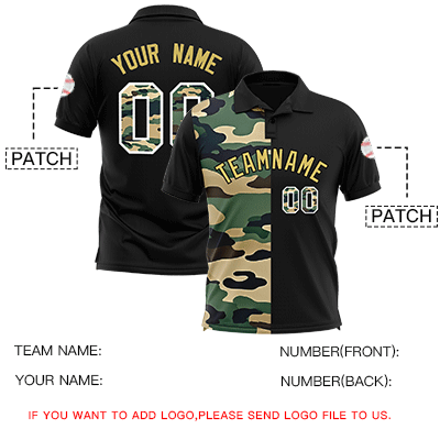 Custom Black Camo Split Fashion Authentic Performance Polo Shirt