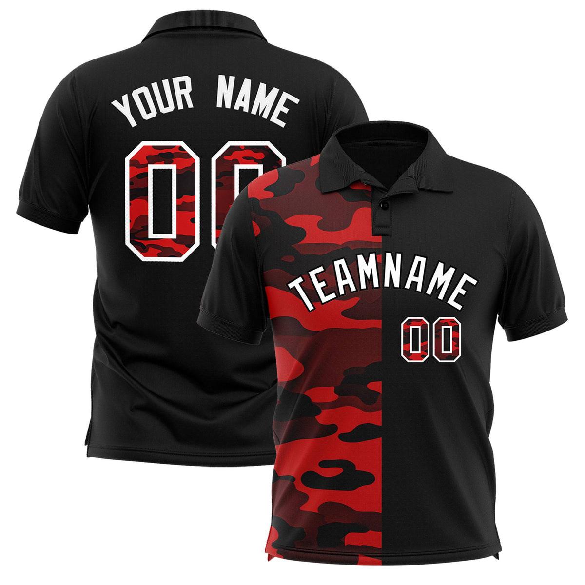 Custom Black Camo Split Fashion Authentic Performance Polo Shirt