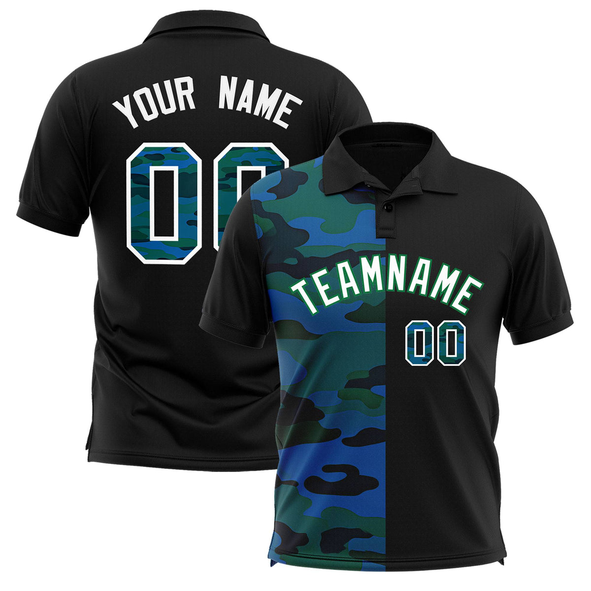 Custom Black Camo Split Fashion Authentic Performance Polo Shirt