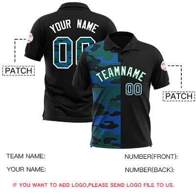 Custom Black Camo Split Fashion Authentic Performance Polo Shirt