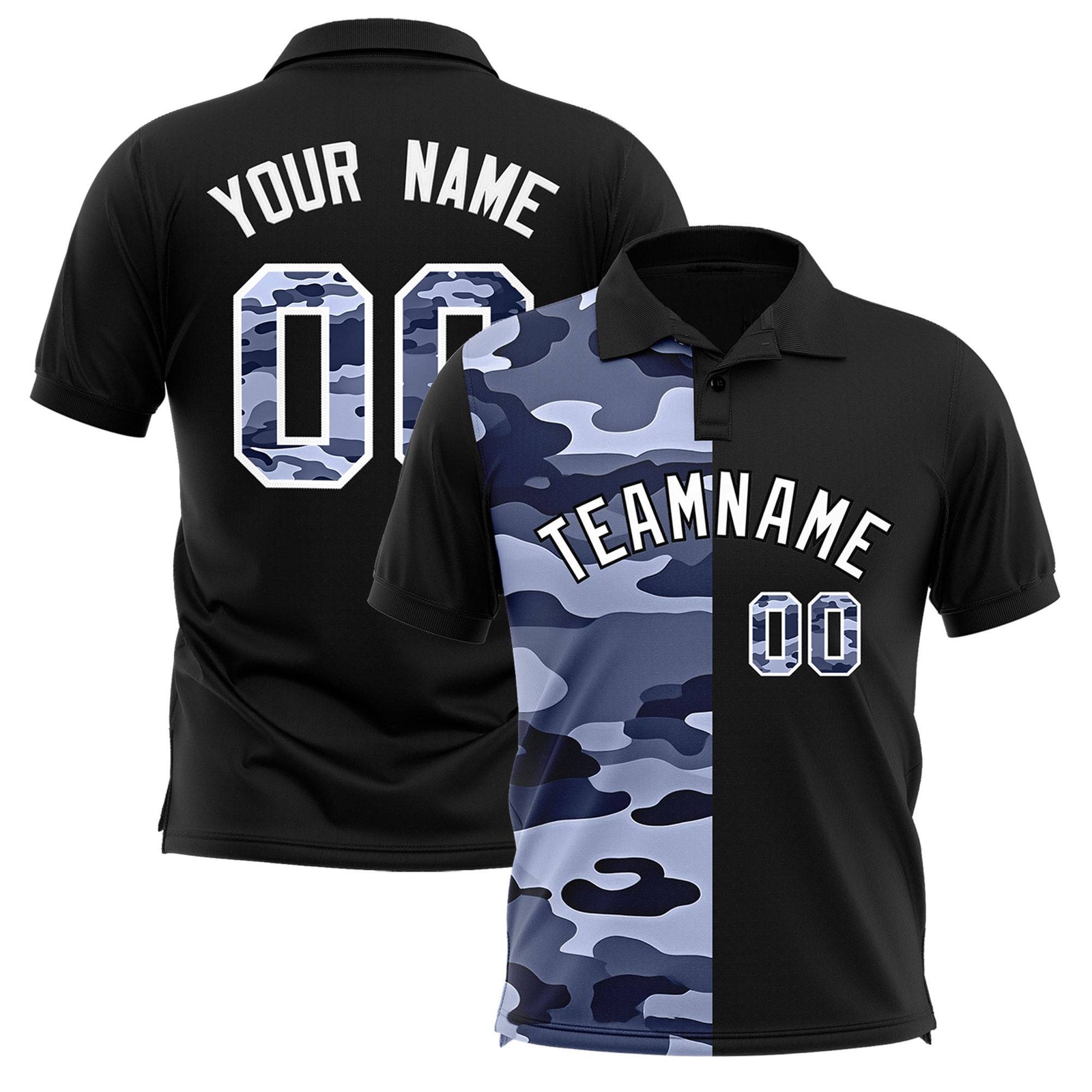 Custom Black Camo Split Fashion Authentic Performance Polo Shirt
