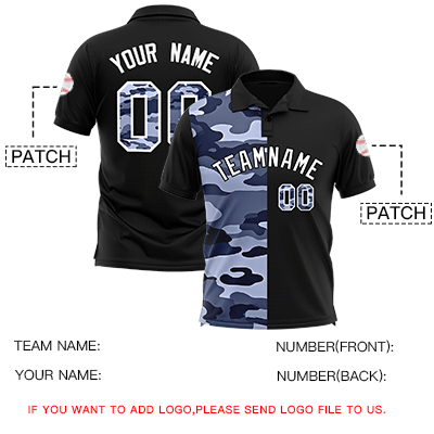 Custom Black Camo Split Fashion Authentic Performance Polo Shirt