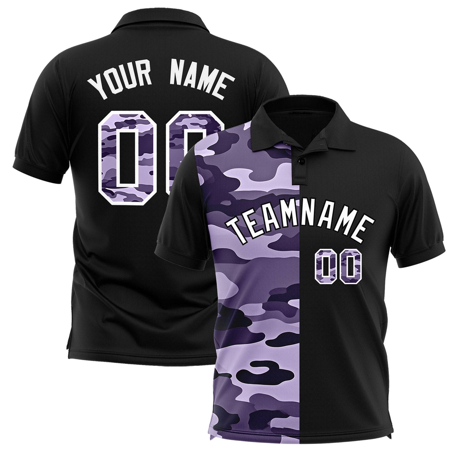 Custom Black Camo Split Fashion Authentic Performance Polo Shirt