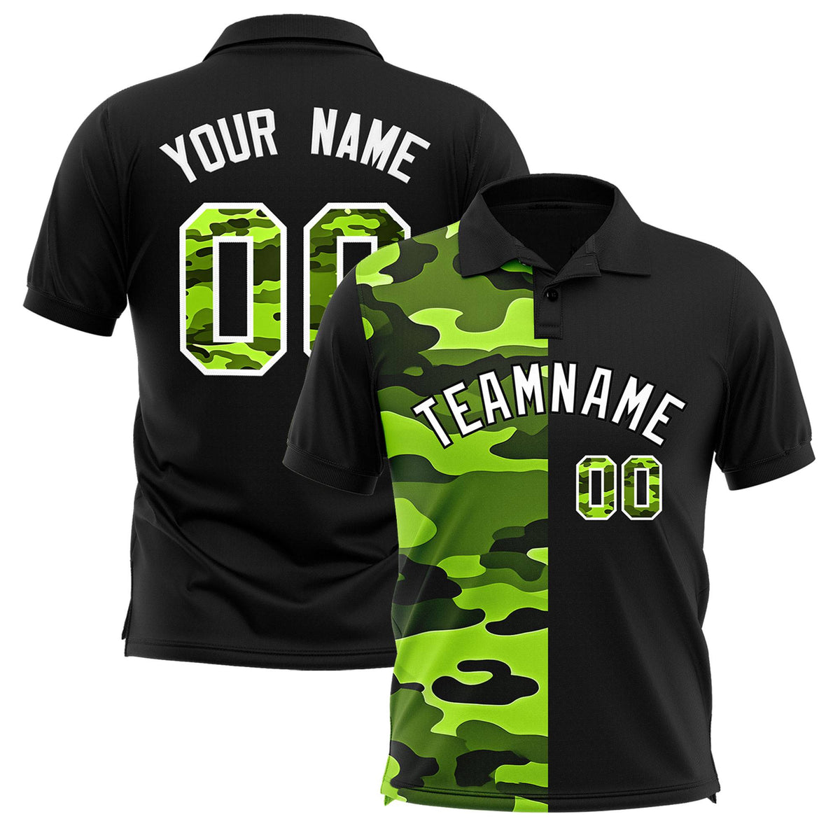 Custom Black Camo Split Fashion Authentic Performance Polo Shirt