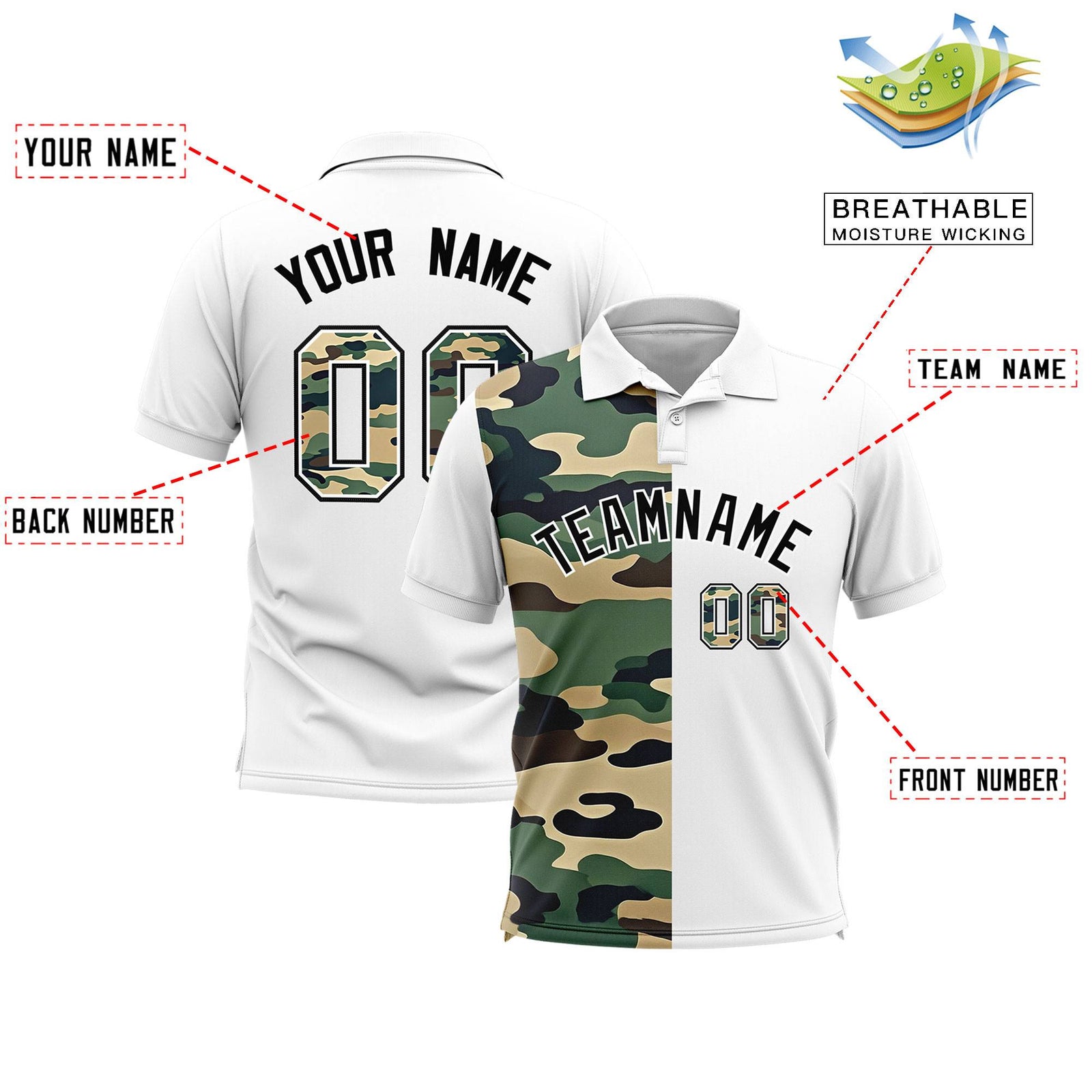 Custom White Camo Split Fashion Authentic Performance Polo Shirt