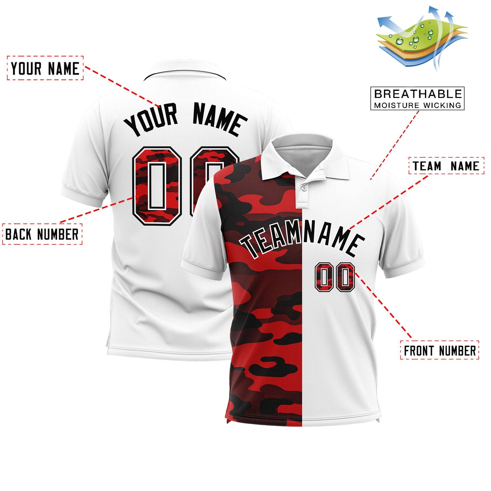 Custom White Camo Split Fashion Authentic Performance Polo Shirt