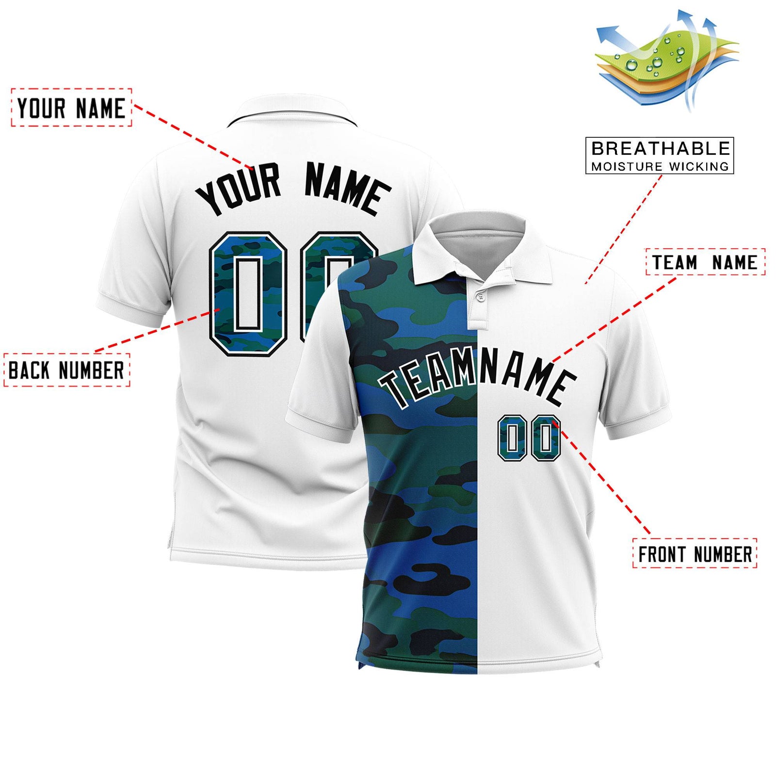 Custom White Camo Split Fashion Authentic Performance Polo Shirt