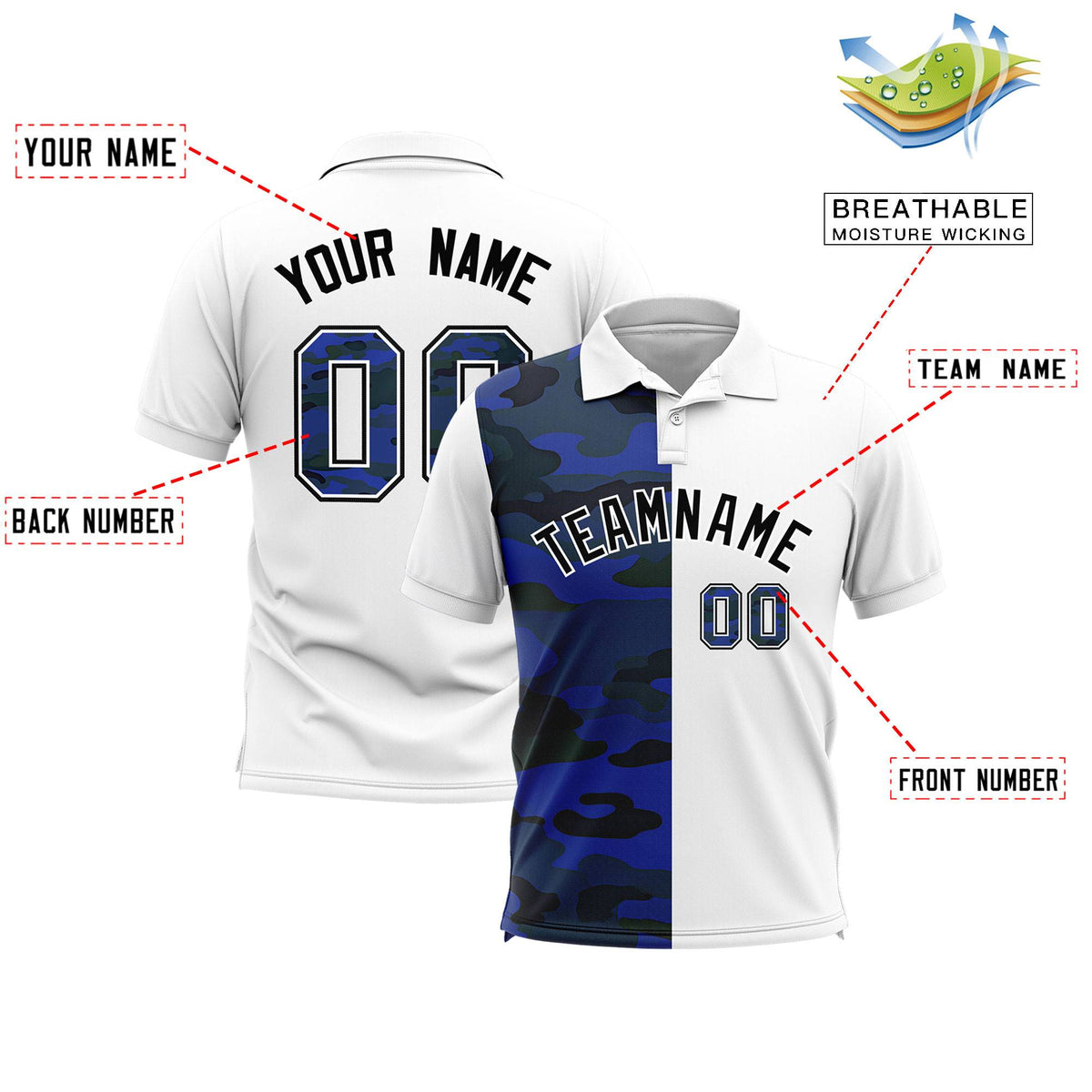 Custom White Camo Split Fashion Authentic Performance Polo Shirt