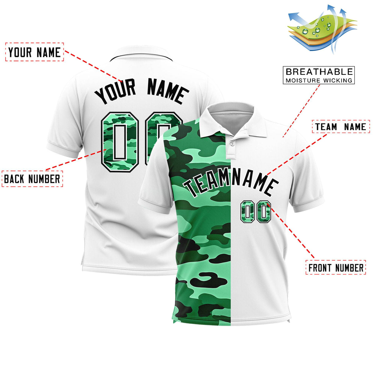 Custom White Camo Split Fashion Authentic Performance Polo Shirt