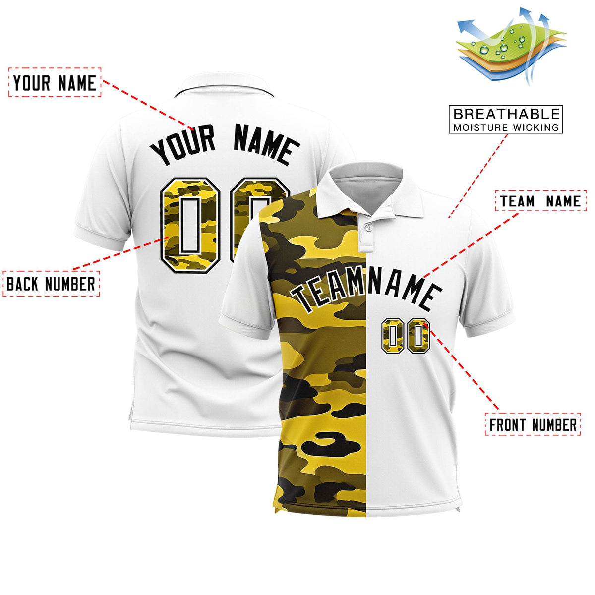 Custom White Camo Split Fashion Authentic Performance Polo Shirt