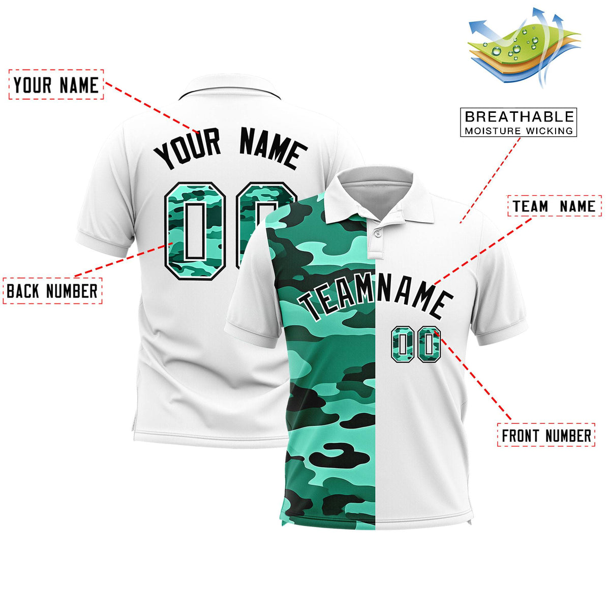 Custom White Camo Split Fashion Authentic Performance Polo Shirt