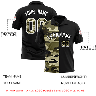 Custom Black Camo Split Fashion Authentic Performance Polo Shirt