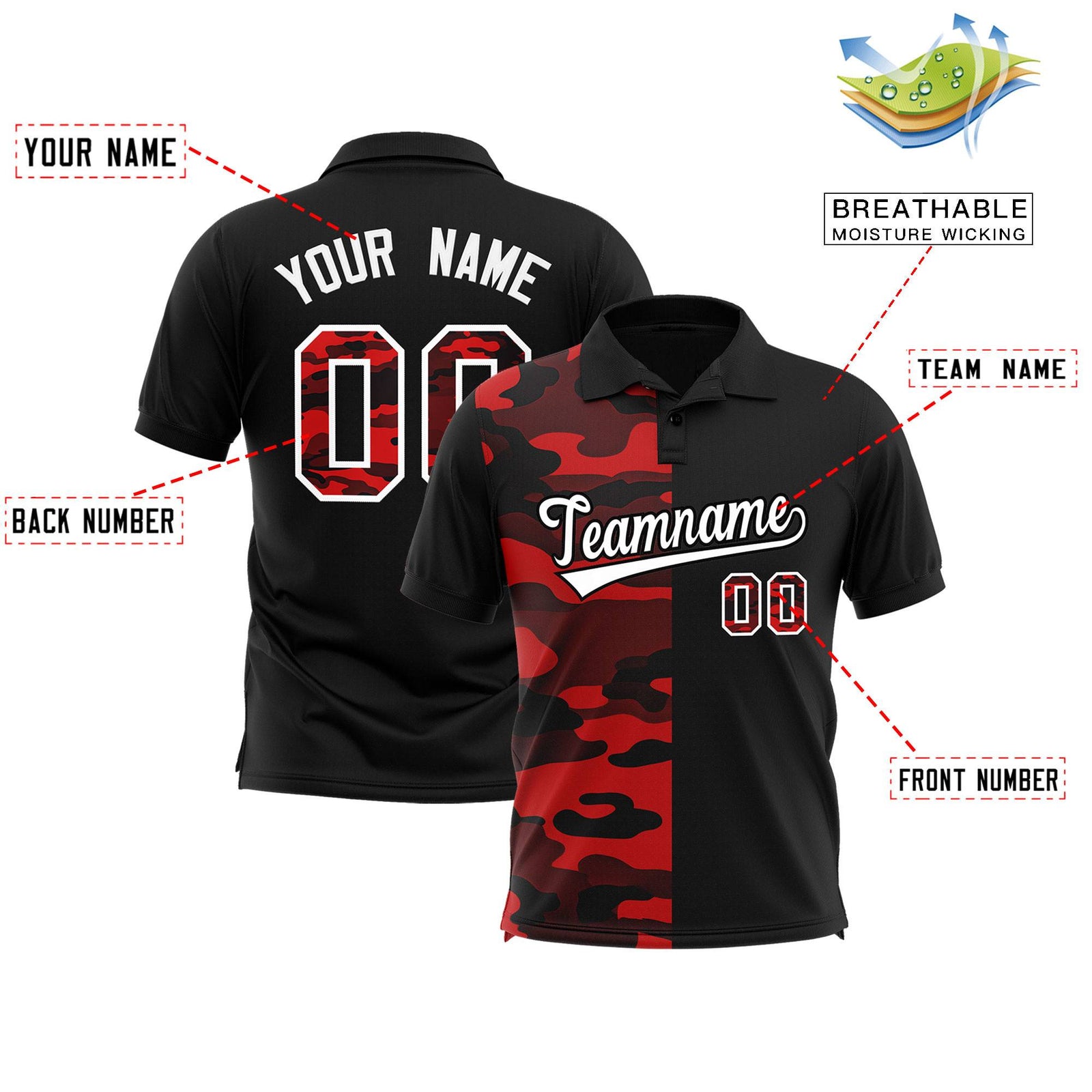 Custom Black Camo Split Fashion Authentic Performance Polo Shirt