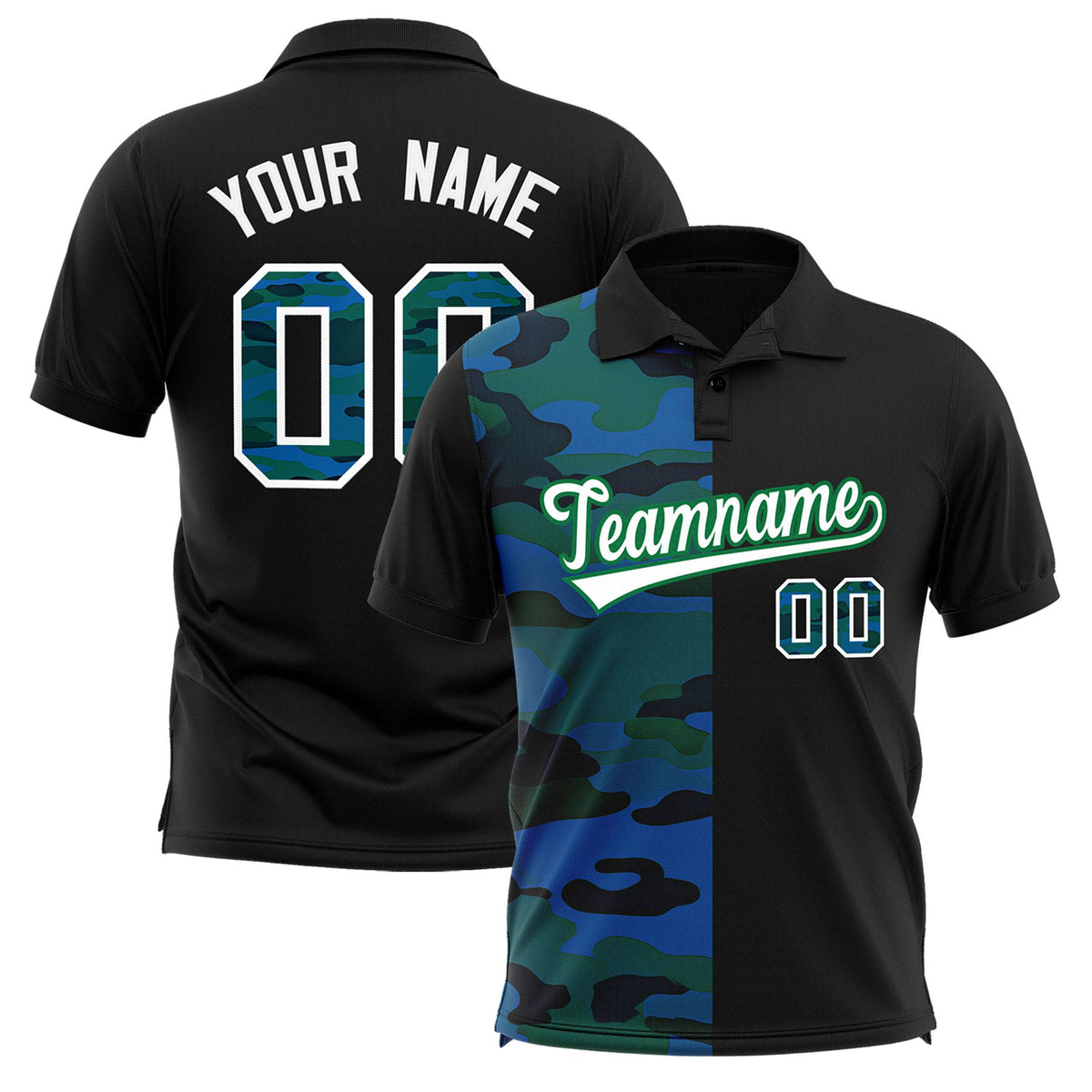 Custom Black Camo Split Fashion Authentic Performance Polo Shirt