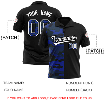 Custom Black Camo Split Fashion Authentic Performance Polo Shirt