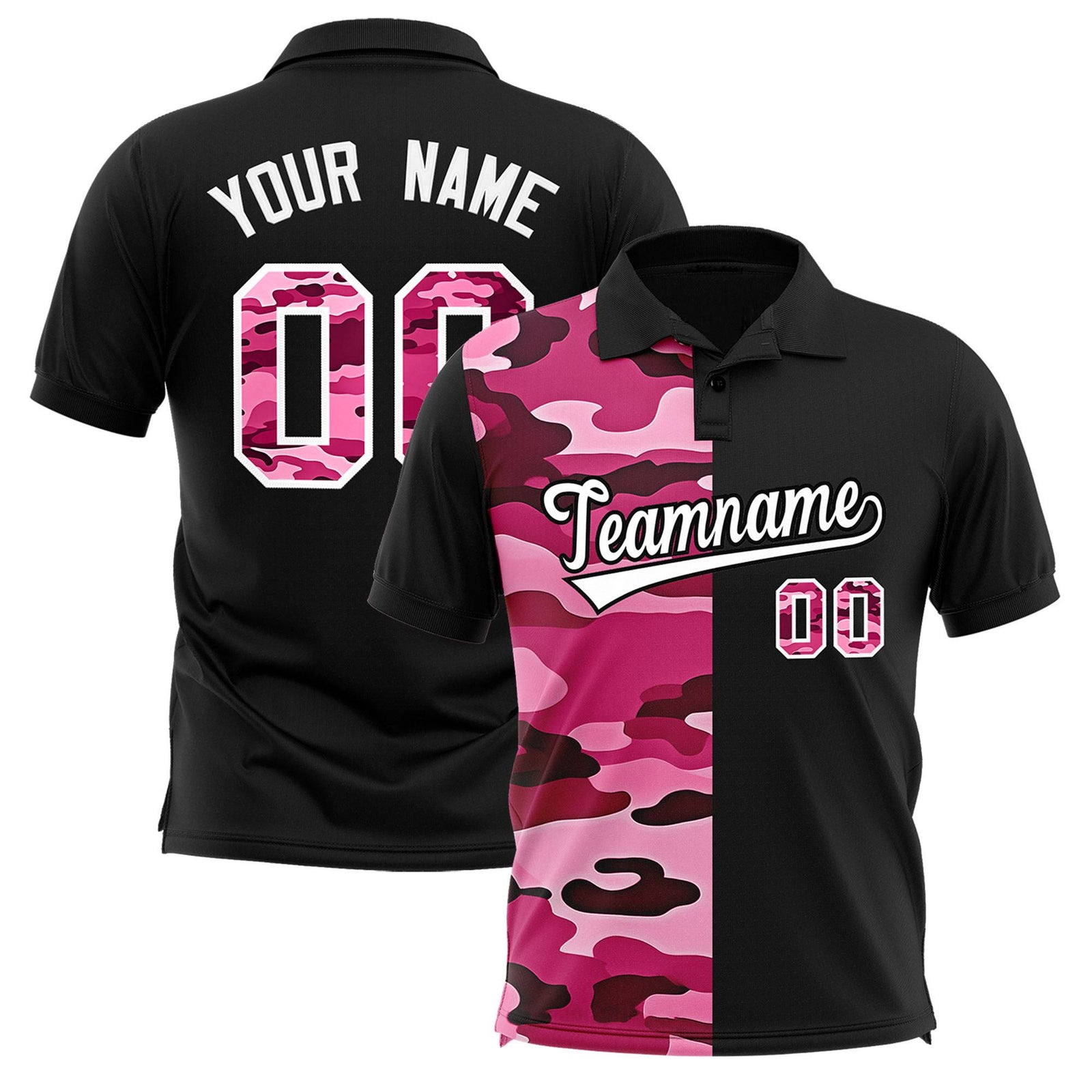 Custom Black Camo Split Fashion Authentic Performance Polo Shirt