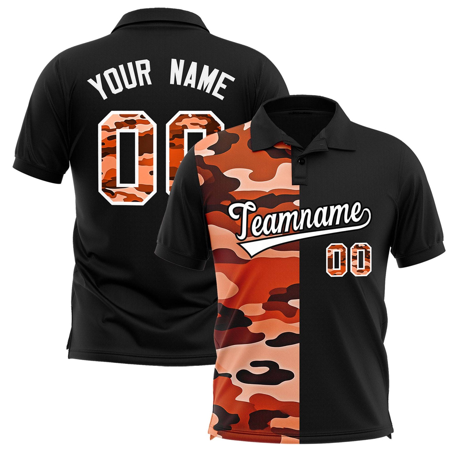 Custom Black Camo Split Fashion Authentic Performance Polo Shirt