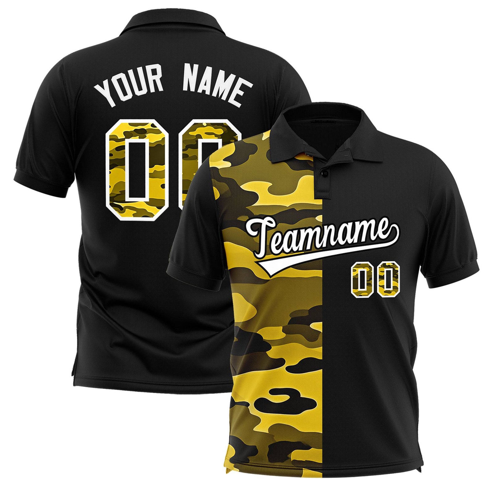 Custom Black Camo Split Fashion Authentic Performance Polo Shirt