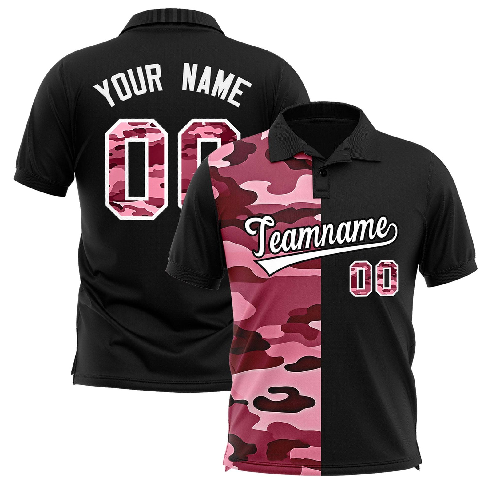Custom Black Camo Split Fashion Authentic Performance Polo Shirt
