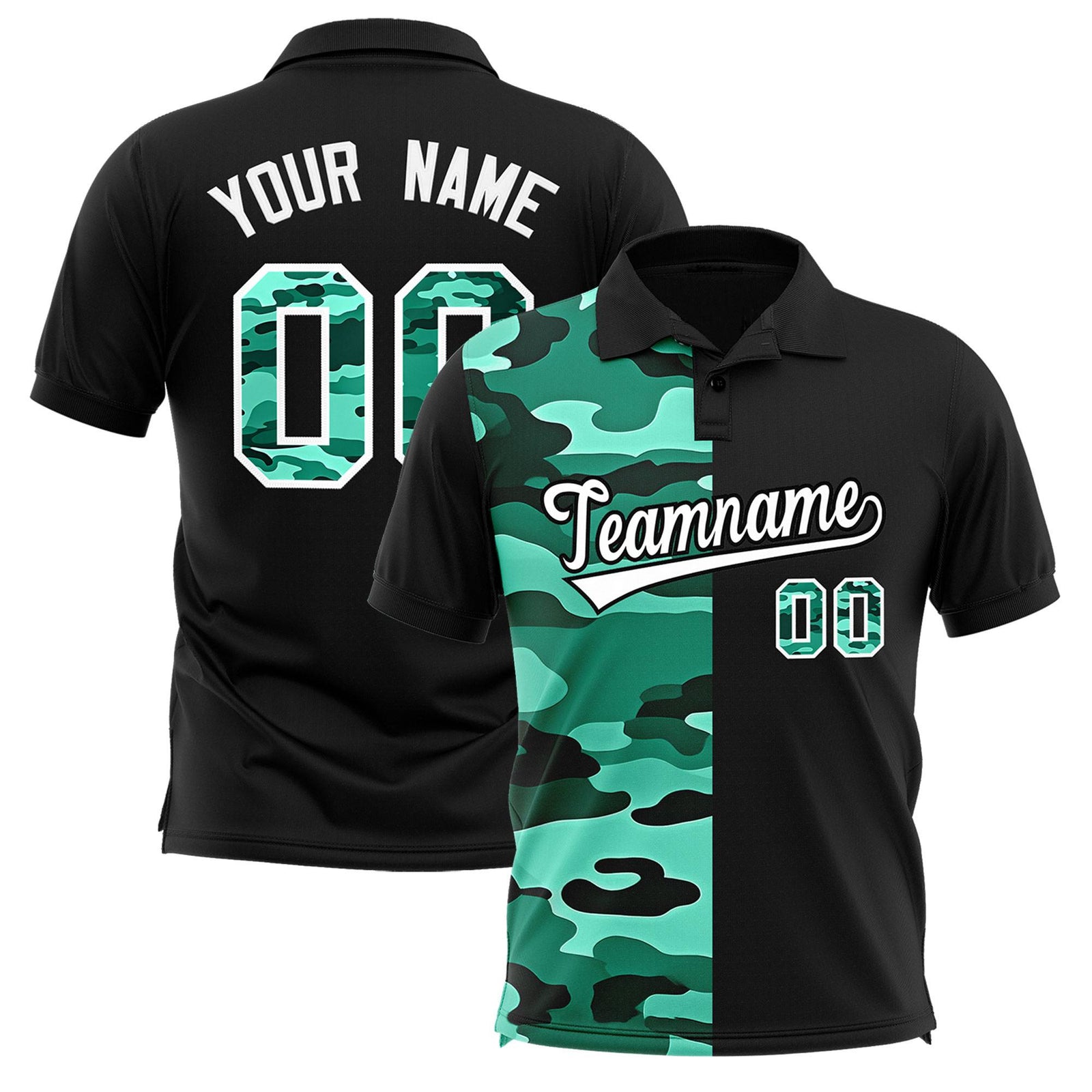 Custom Black Camo Split Fashion Authentic Performance Polo Shirt