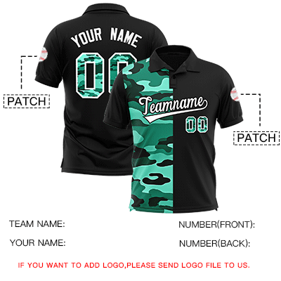 Custom Black Camo Split Fashion Authentic Performance Polo Shirt