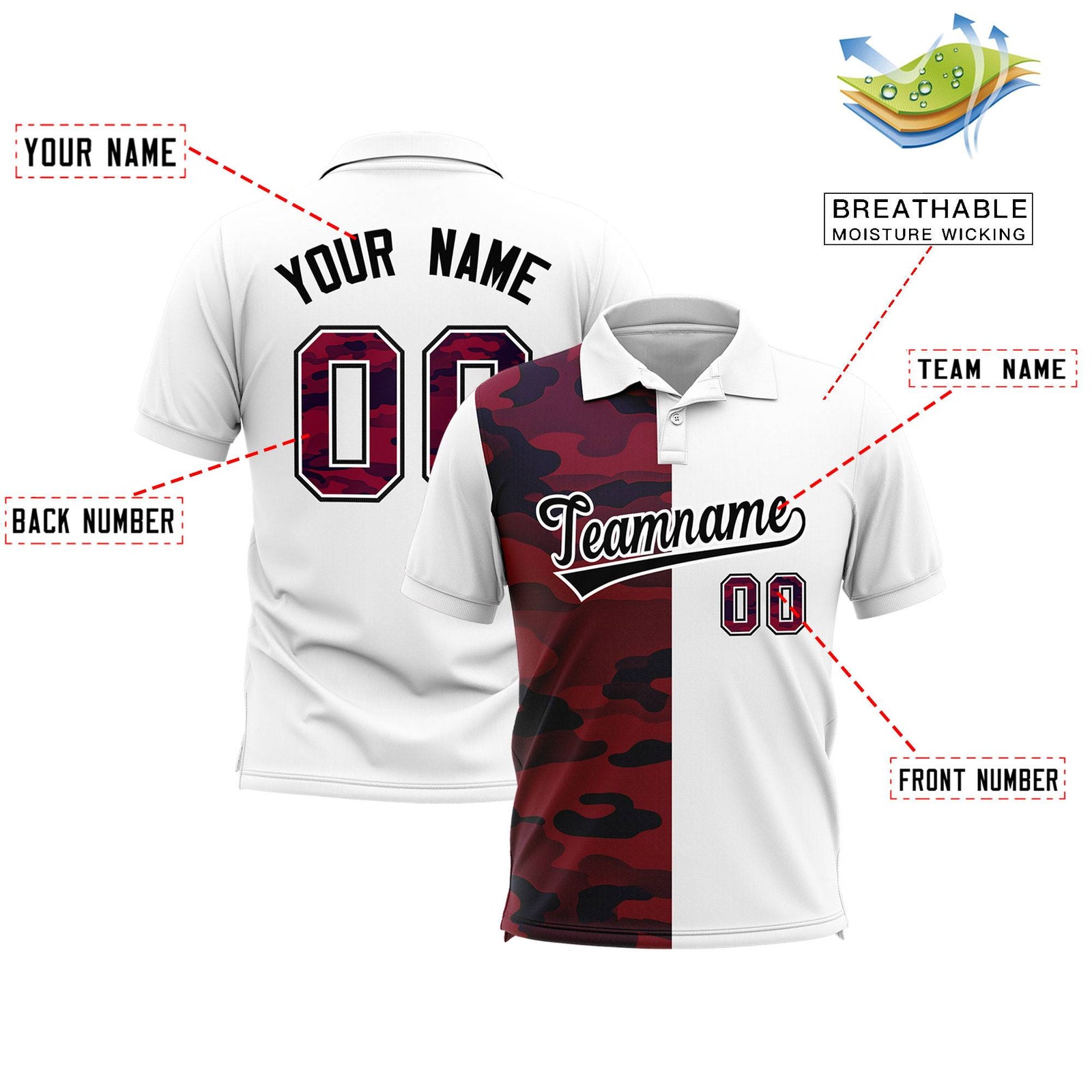 Custom White Camo Split Fashion Authentic Performance Polo Shirt