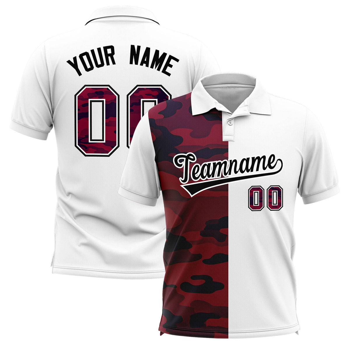 Custom White Camo Split Fashion Authentic Performance Polo Shirt