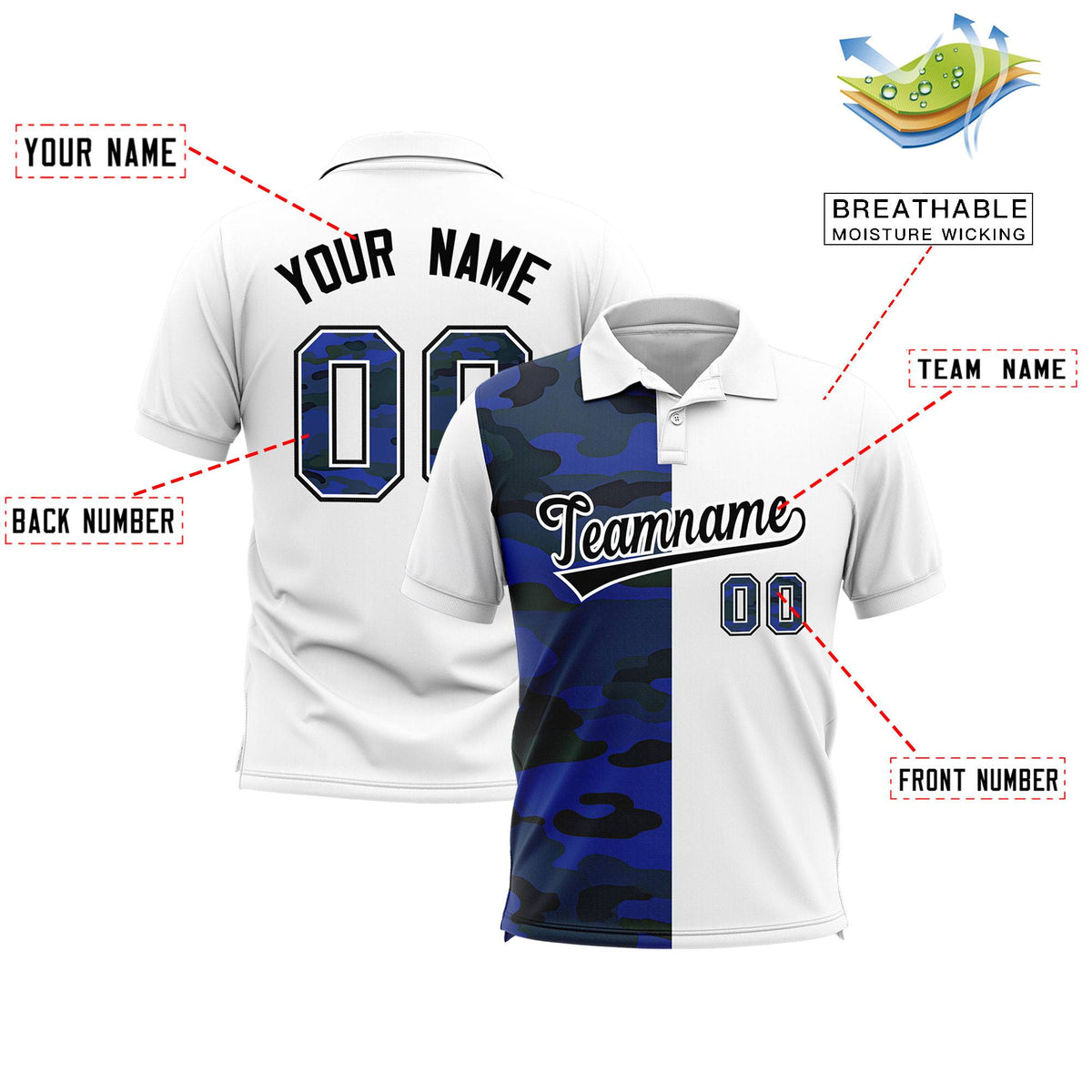 Custom White Camo Split Fashion Authentic Performance Polo Shirt