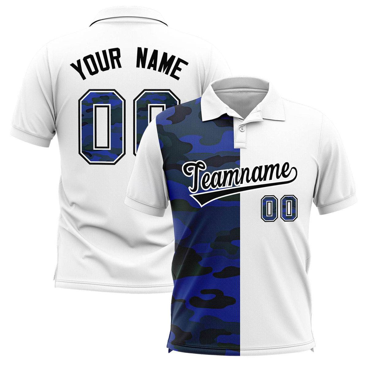 Custom White Camo Split Fashion Authentic Performance Polo Shirt