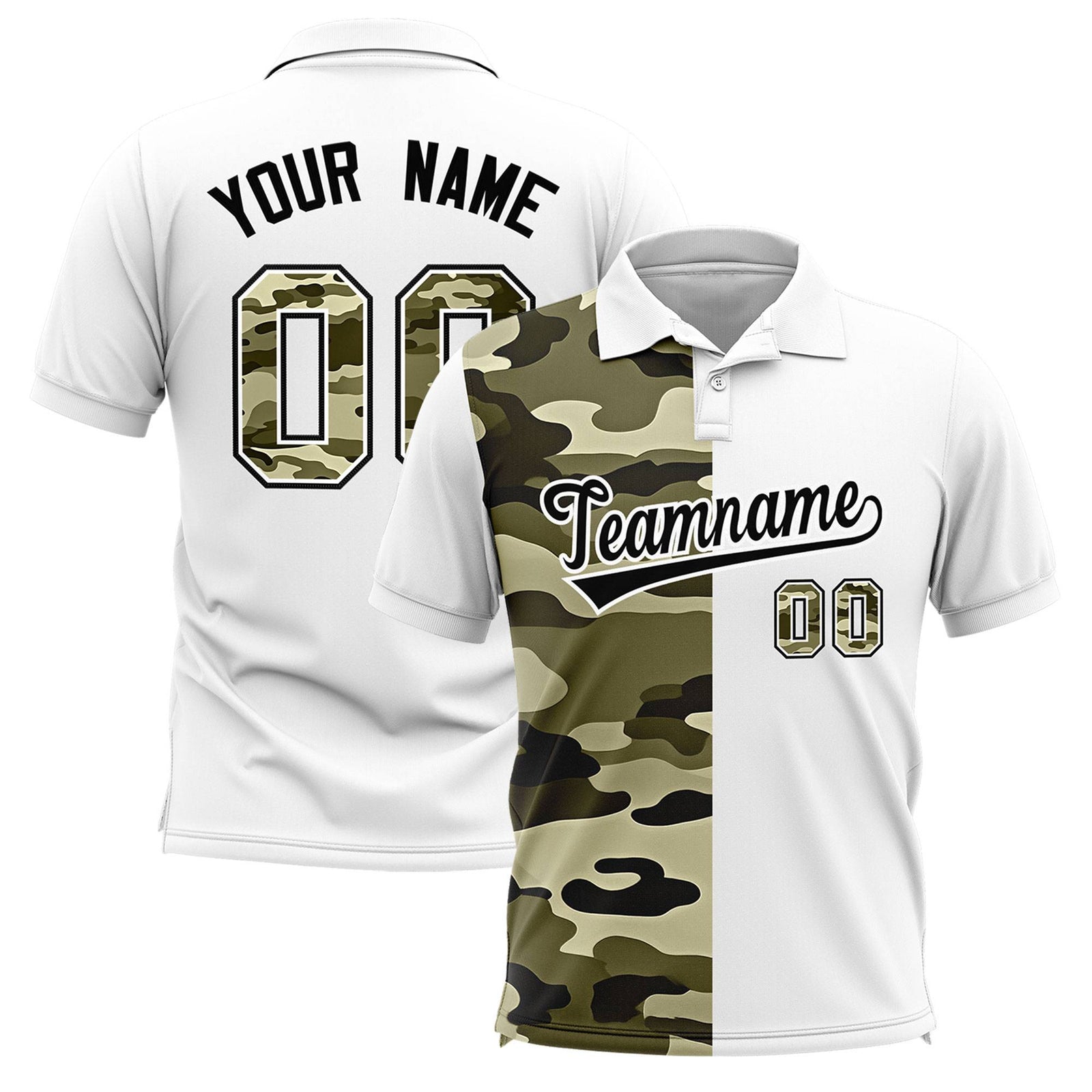 Custom White Camo Split Fashion Authentic Performance Polo Shirt