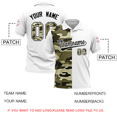 Custom White Camo Split Fashion Authentic Performance Polo Shirt