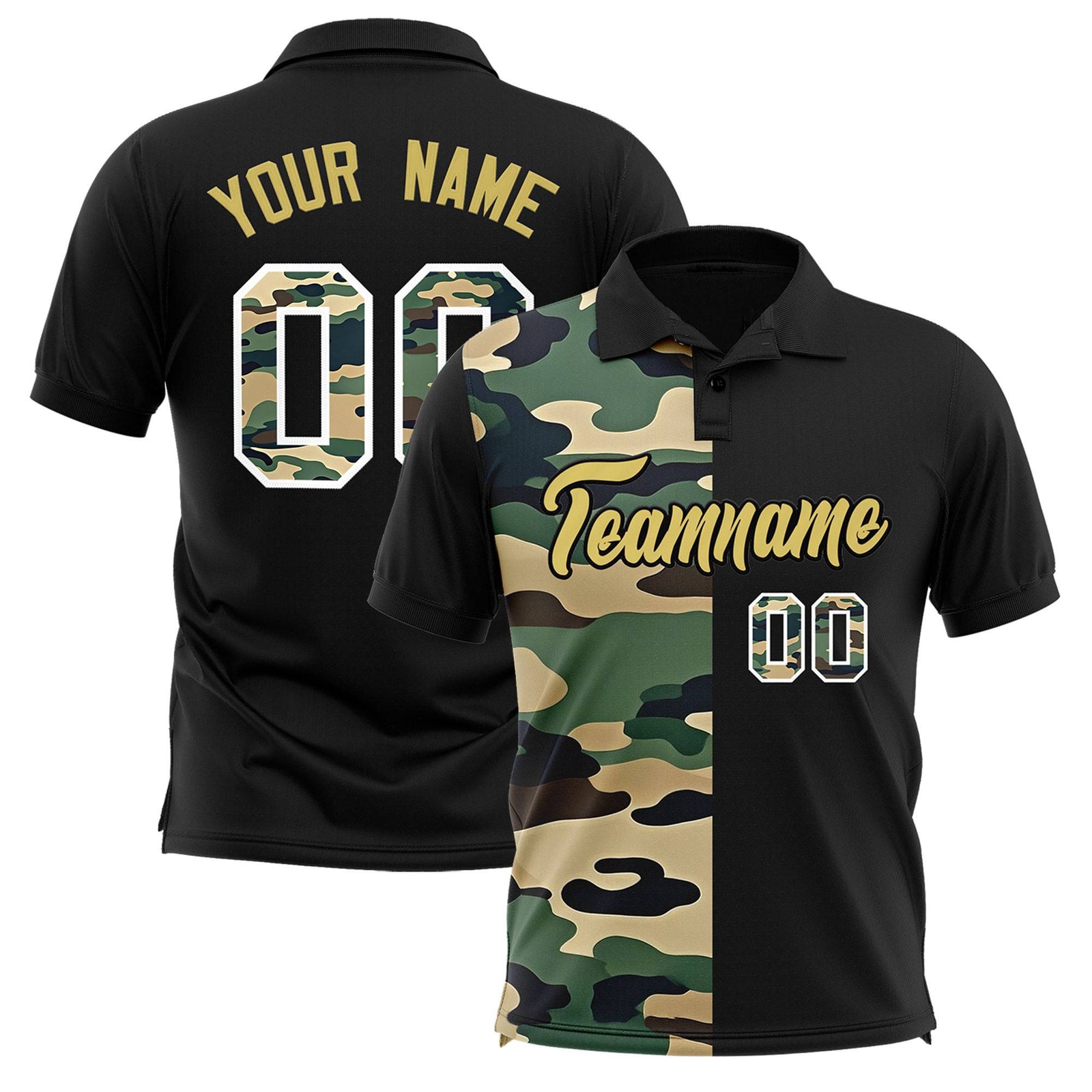 Custom Black Camo Split Fashion Authentic Performance Polo Shirt