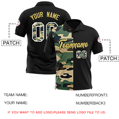 Custom Black Camo Split Fashion Authentic Performance Polo Shirt