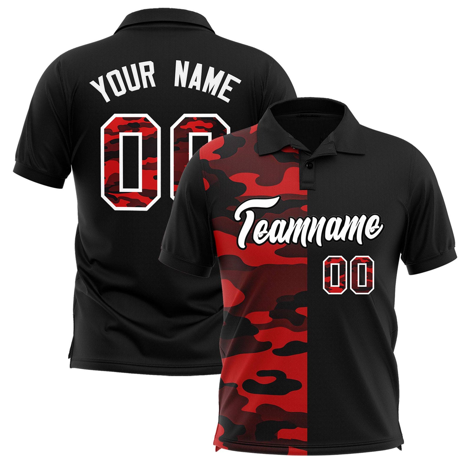 Custom Black Camo Split Fashion Authentic Performance Polo Shirt