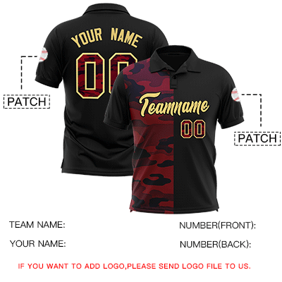 Custom Black Camo Split Fashion Authentic Performance Polo Shirt