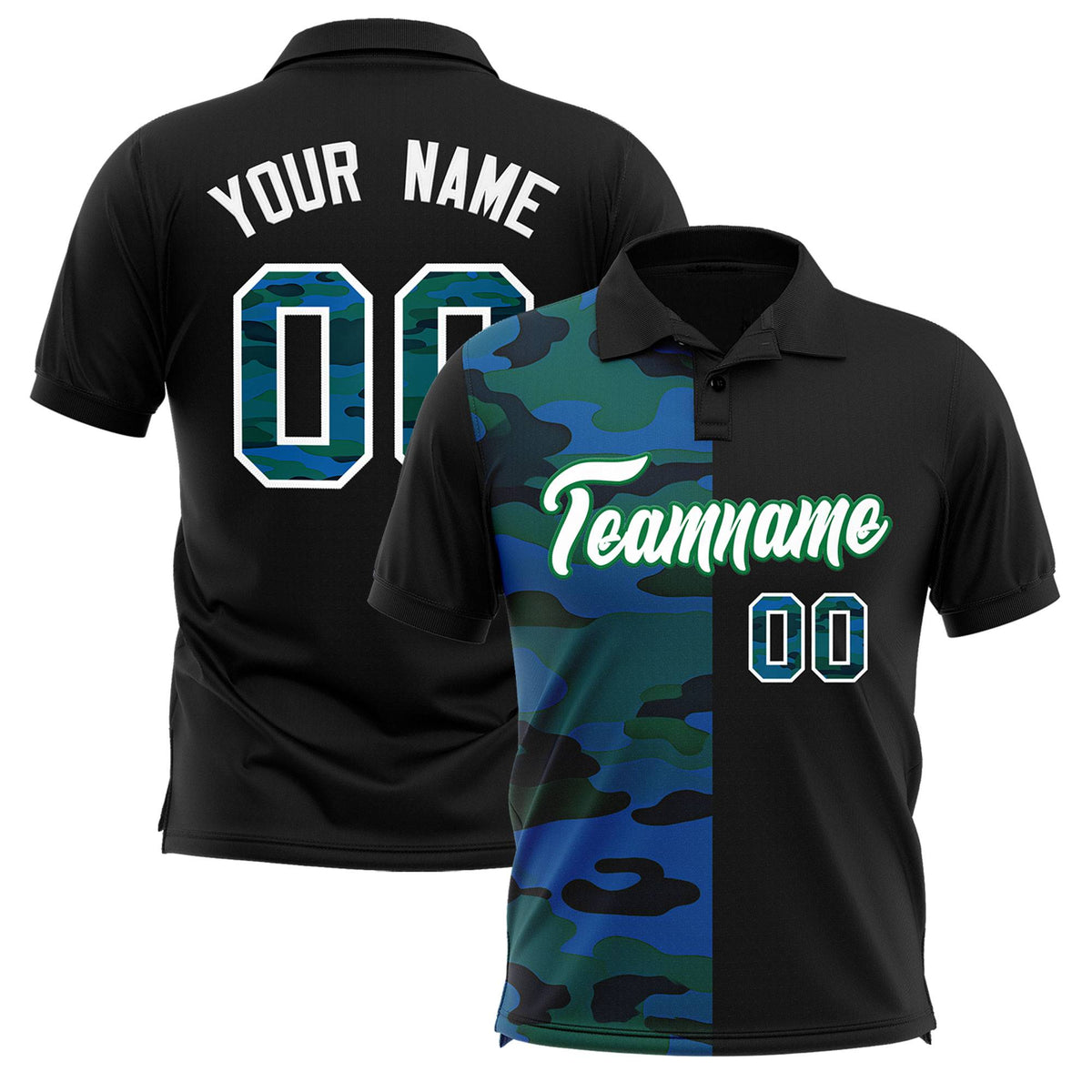 Custom Black Camo Split Fashion Authentic Performance Polo Shirt