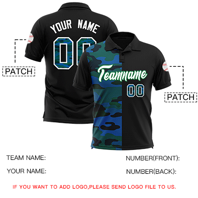 Custom Black Camo Split Fashion Authentic Performance Polo Shirt