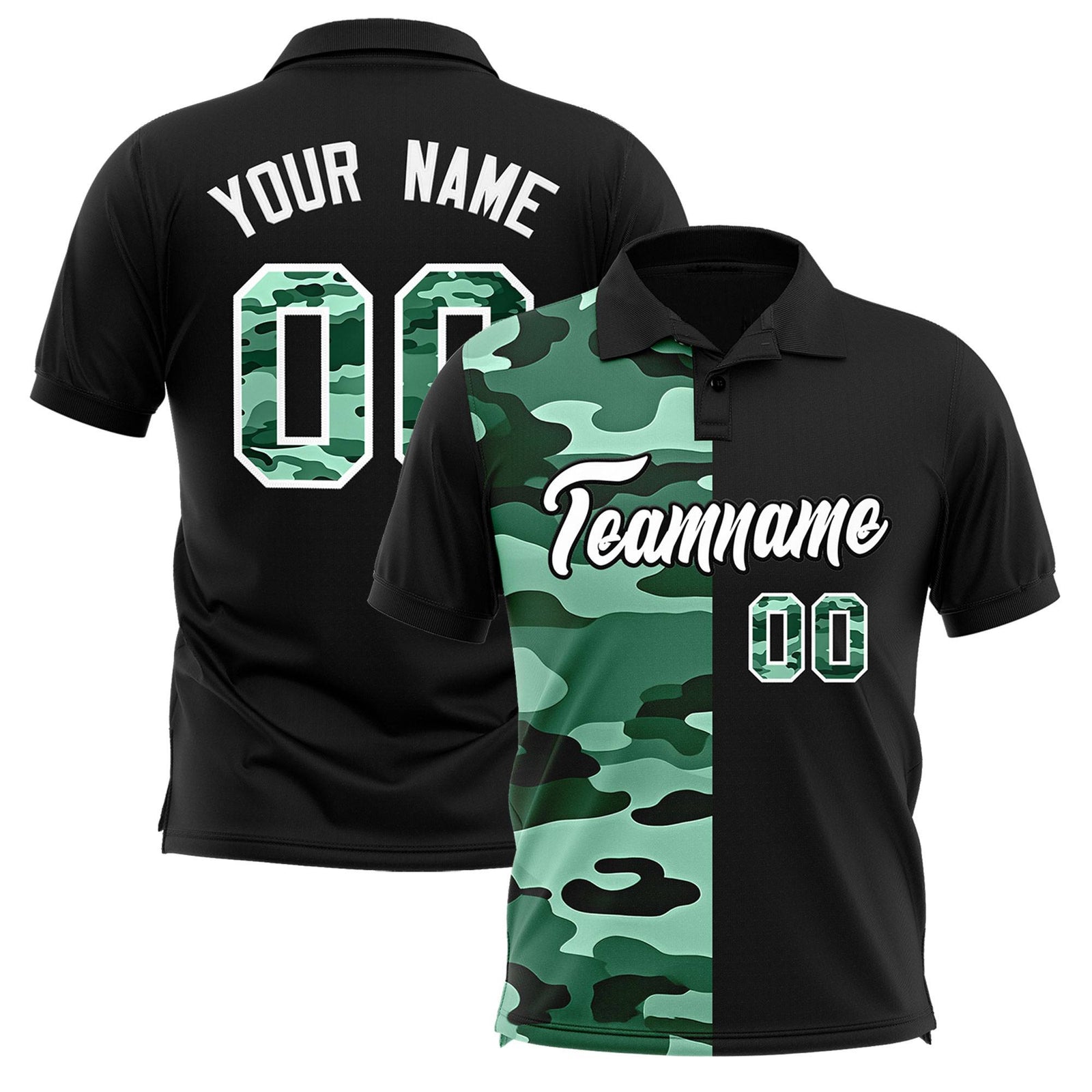Custom Black Camo Split Fashion Authentic Performance Polo Shirt
