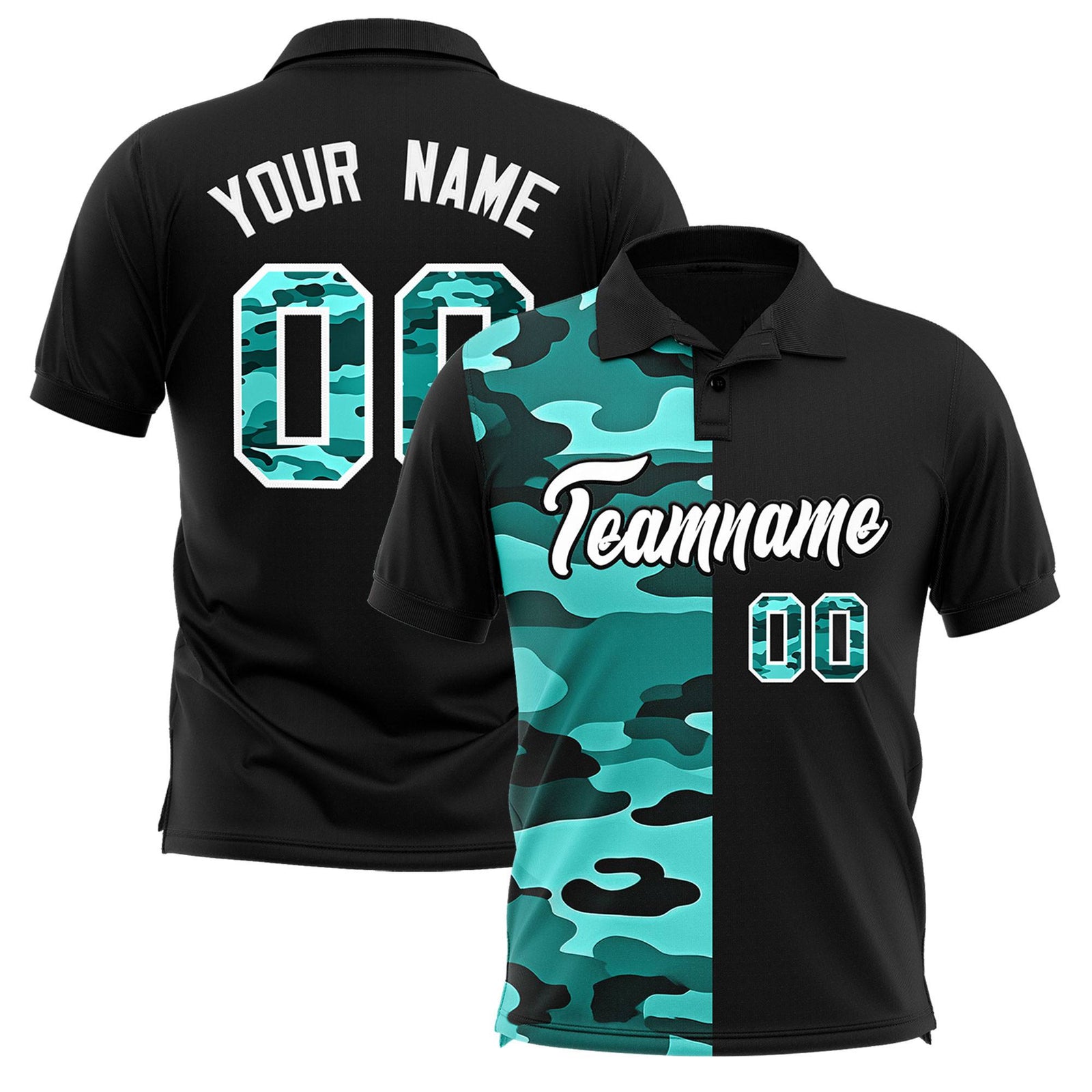 Custom Black Camo Split Fashion Authentic Performance Polo Shirt