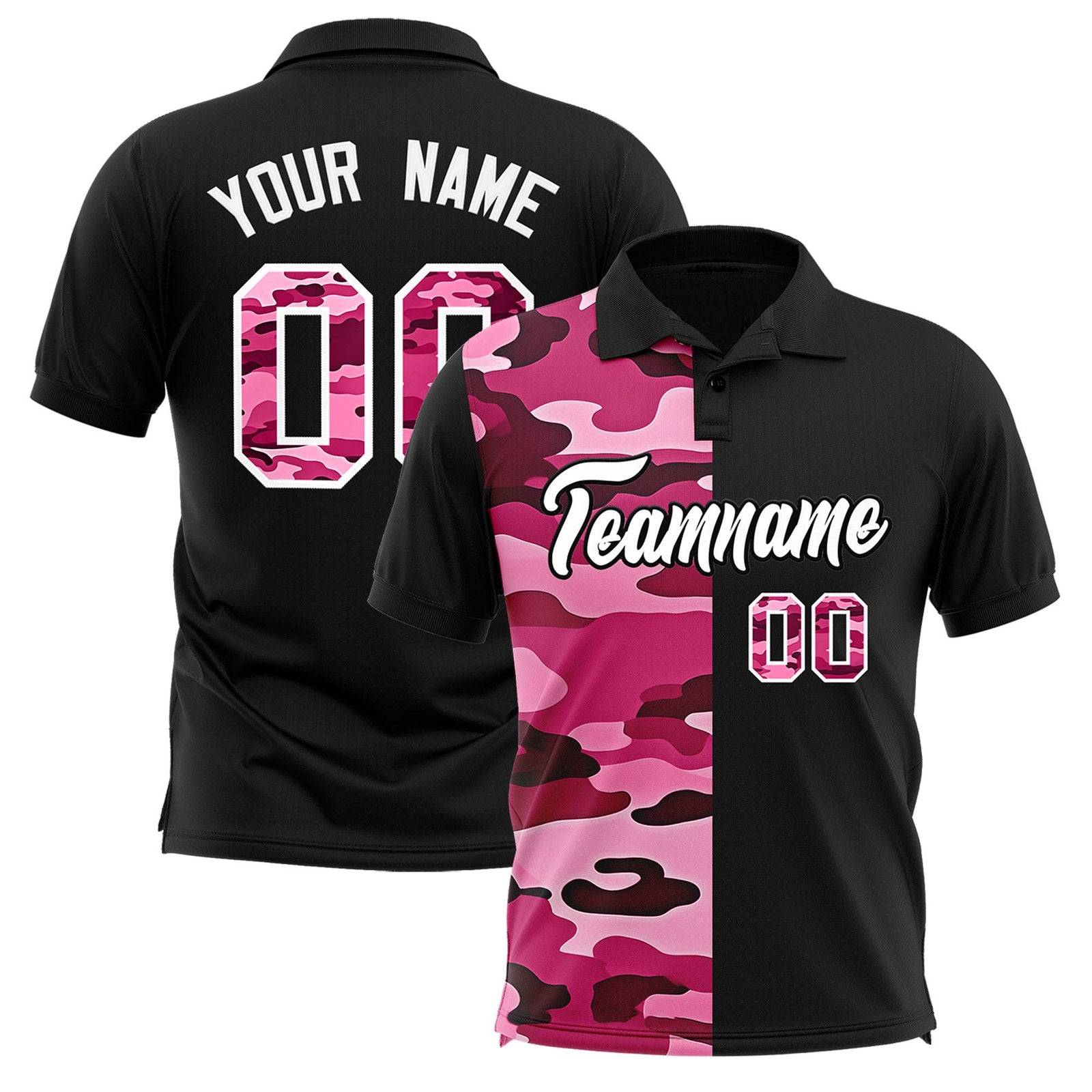 Custom Black Camo Split Fashion Authentic Performance Polo Shirt