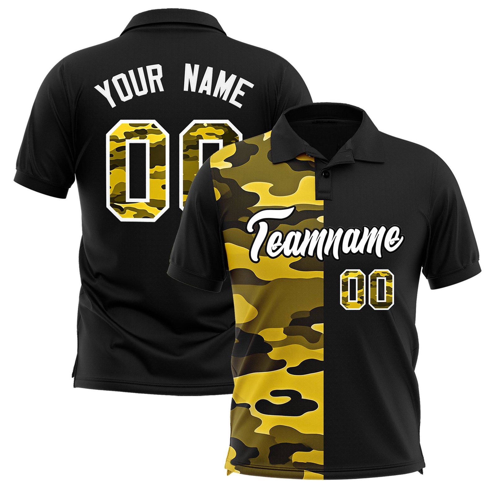 Custom Black Camo Split Fashion Authentic Performance Polo Shirt