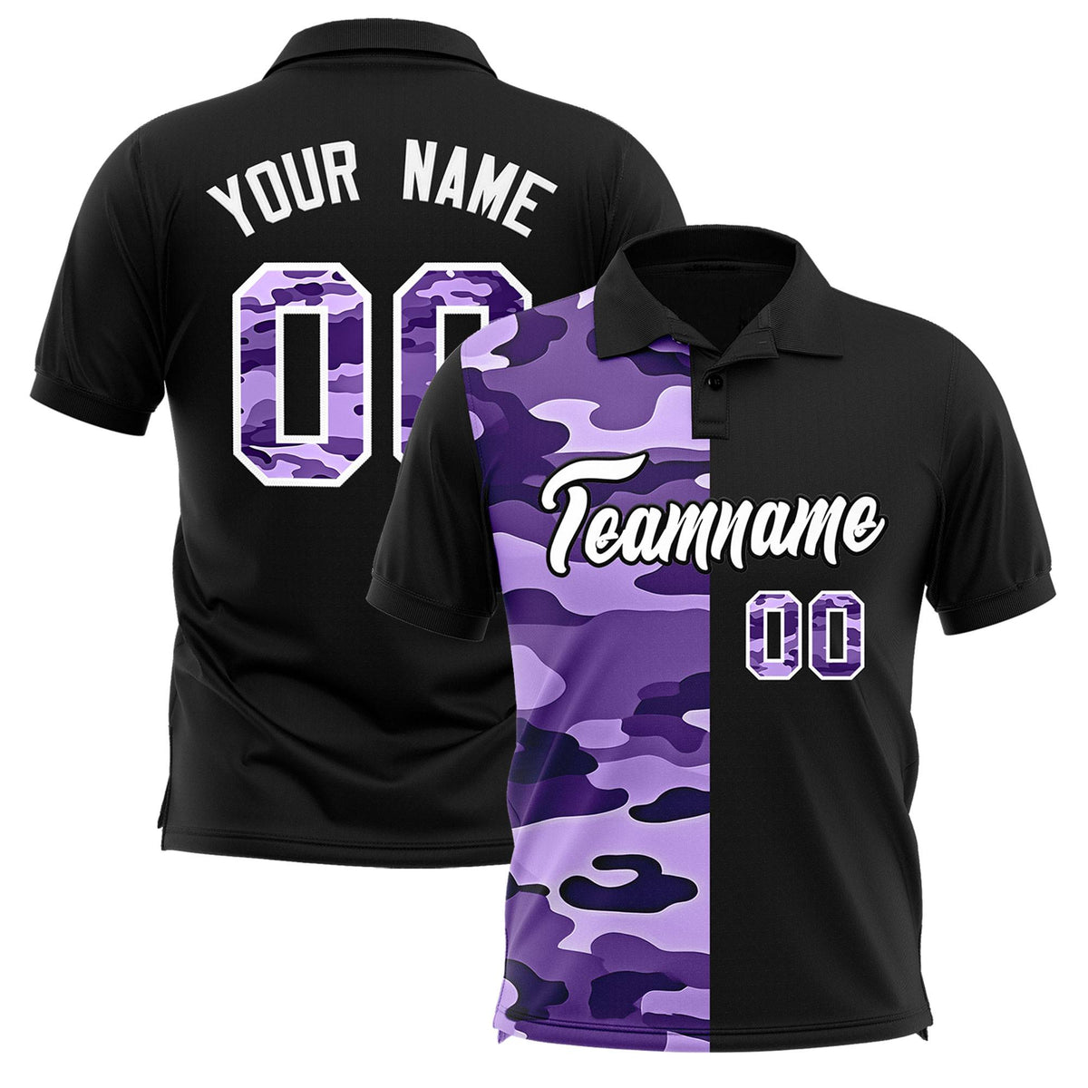Custom Black Camo Split Fashion Authentic Performance Polo Shirt