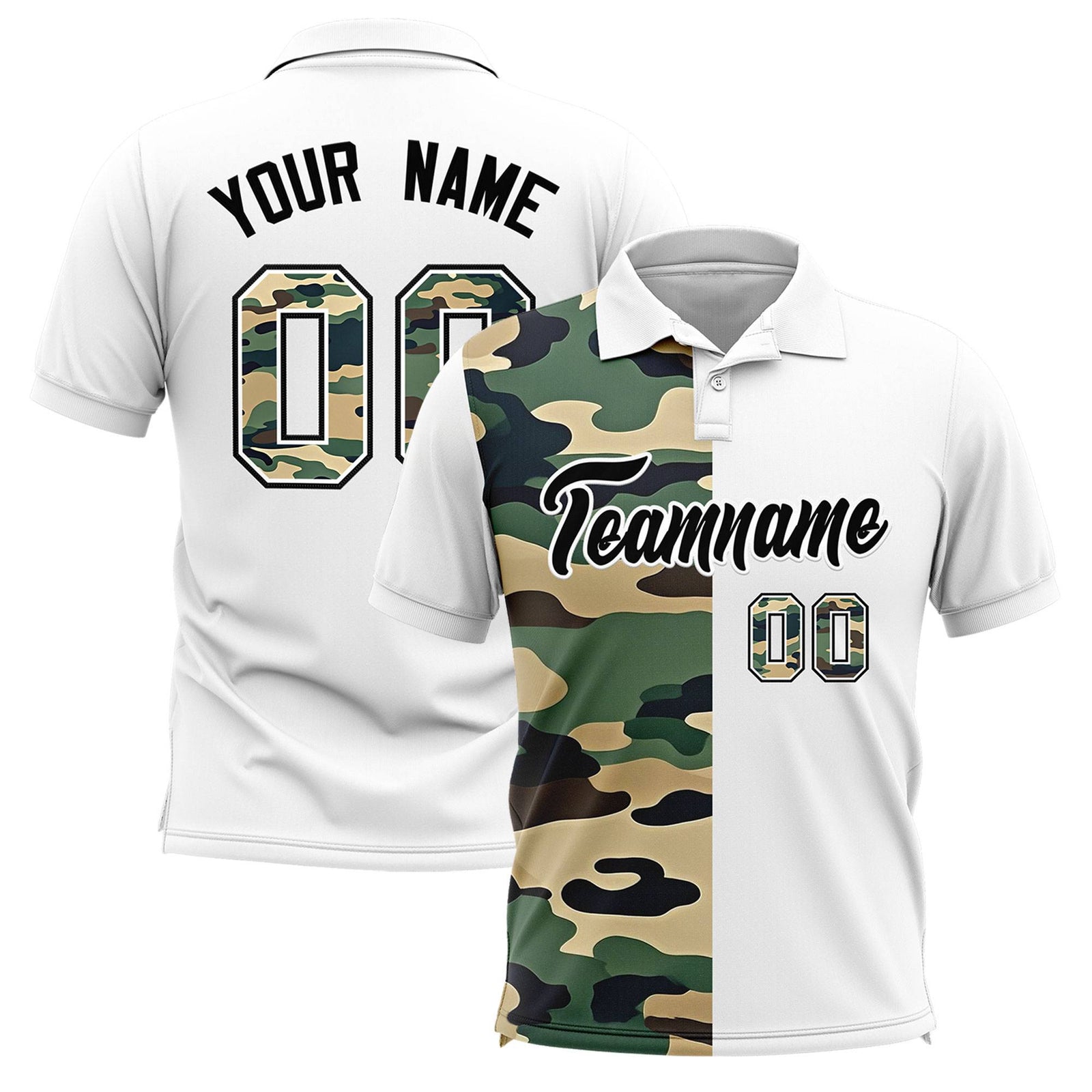 Custom White Camo Split Fashion Authentic Performance Polo Shirt